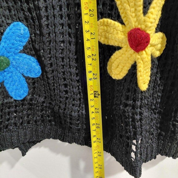 Womens Black Crochet Knit Flower Applique Short Sleeve Top XL - Picture 11 of 11
